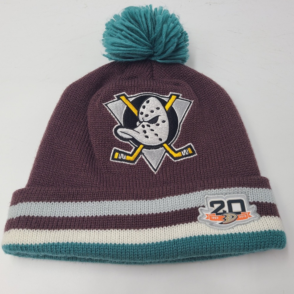 Anaheim Mighty Ducks Hat Beanie Mitchell & Ness Purple Teal NHL 20th Anniversary